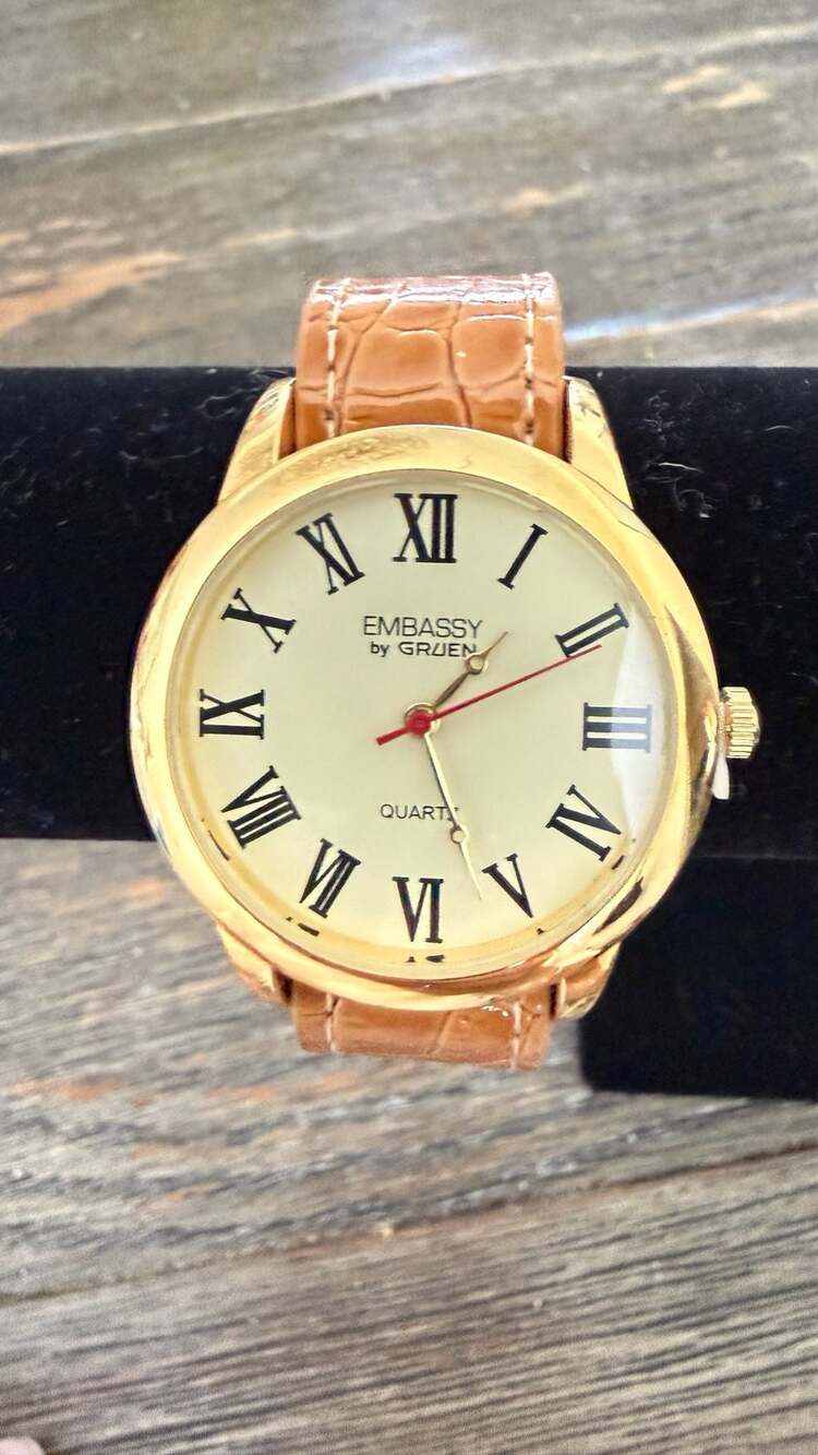 Embassy by Gruen Unisex Gold-Tone Roman Numeral Quartz Watch